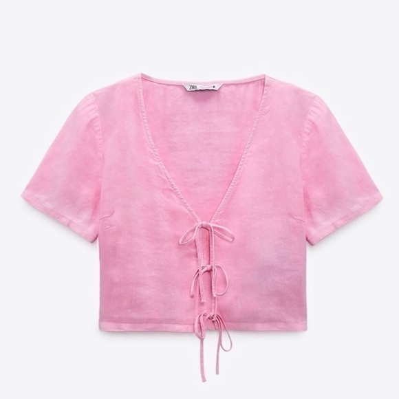 Zara Linen Blend Top With Bows - Picture 3 of 7